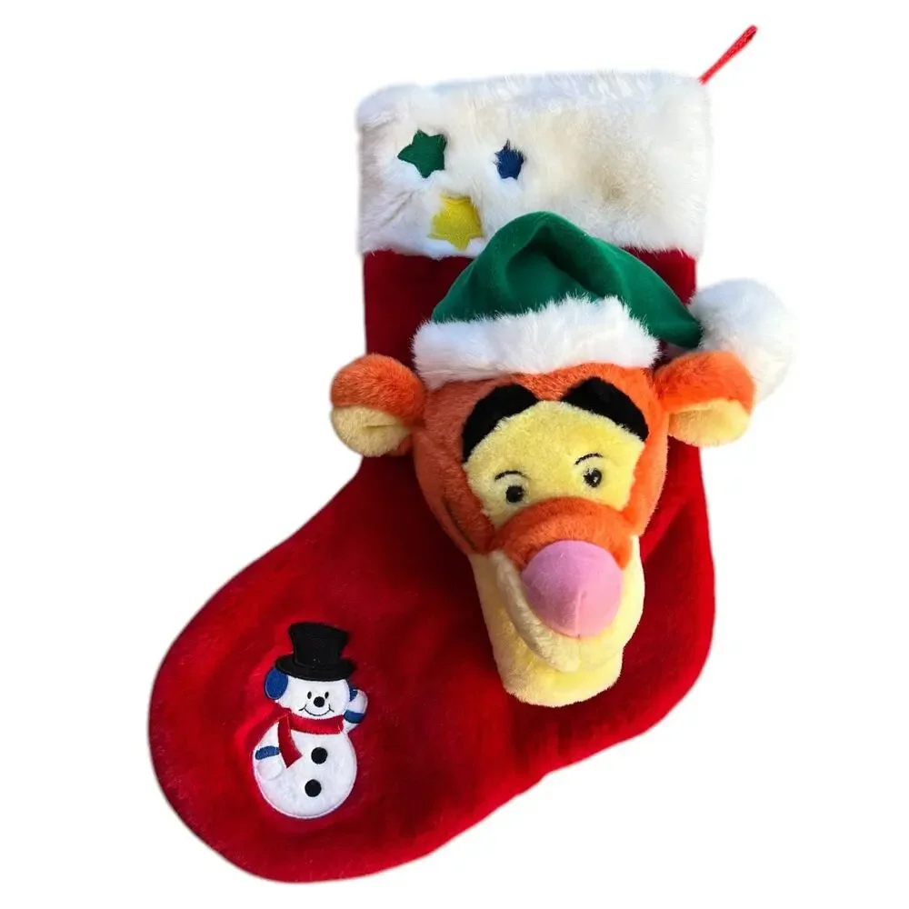 Disney Winnie the Pooh Green Santa Hat Tigger Plush Head Stocking As-is